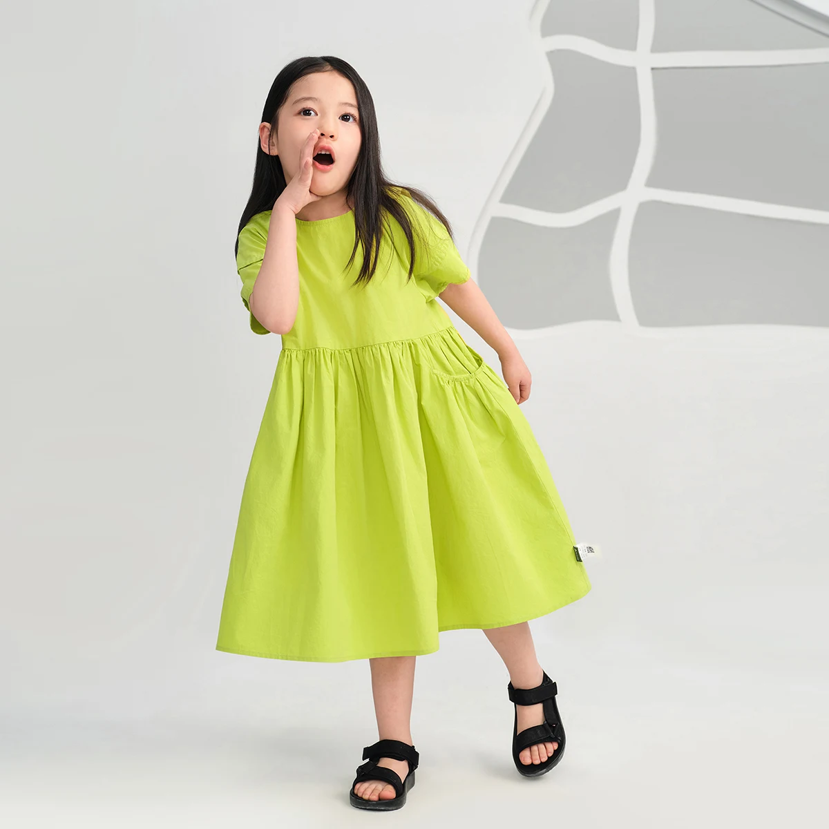 Amila2024 Summer New Children\'s Dress in Children\'s Solid Color Holiday Style Big Skirt Simple Style Dress Girl Clothes