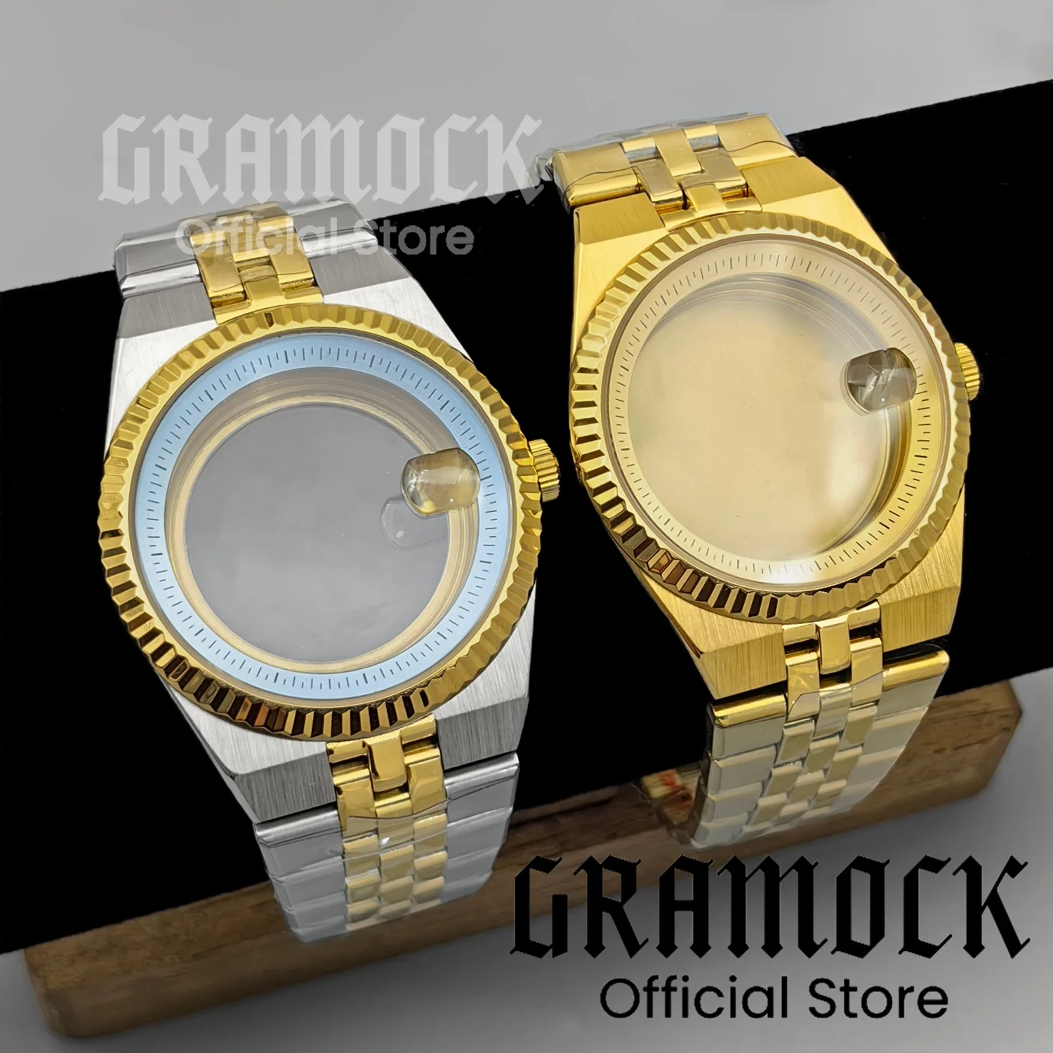 Two Tone Gold/Full Gold 36MM 40MM Men's Land-GDweller Watch Case Strap Sapphire Glass Fit NH35 NH36 Movement Watch Modified Part