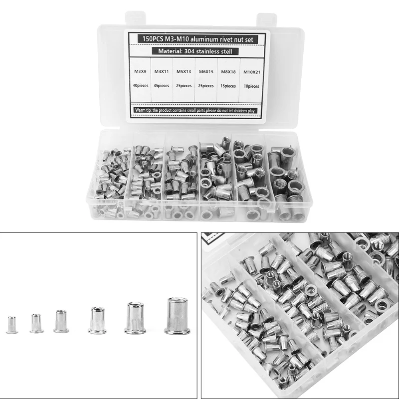 150Pcs M3-M10 Rivet Nut 304 Stainless Steel For Fastening Piece Hardware Supplies