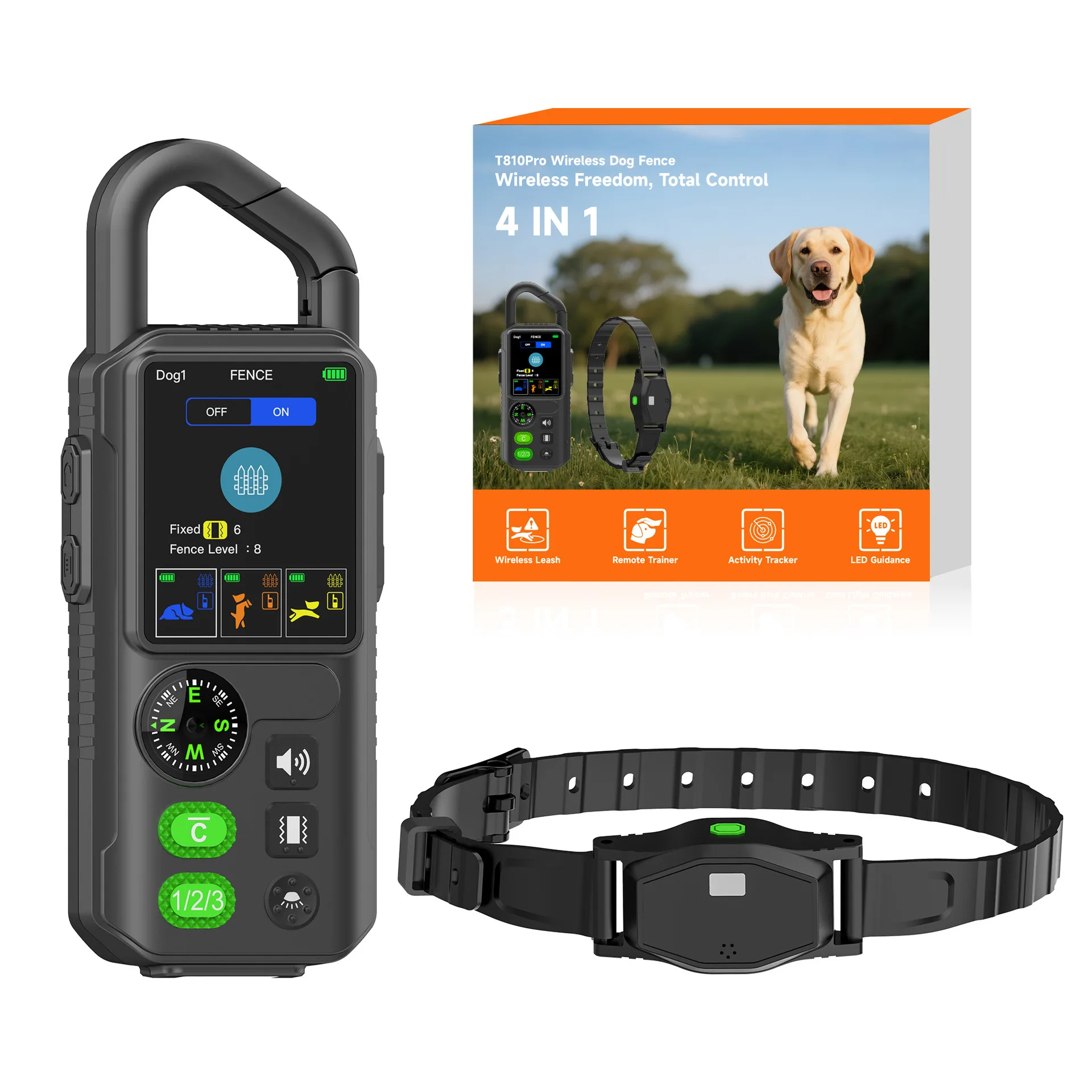 Wireless Dog Fence, Waterproof Outdoor Pet Containment System, Smart Electronic Collar, 1000ft Range, Train Dogs Safely