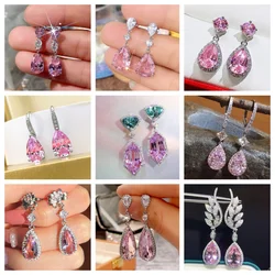 Pink Luxury Temperament Zircon Earrings, European and American Fashion Personality, High-end Girl Banquet Party Gifts, Jewelry