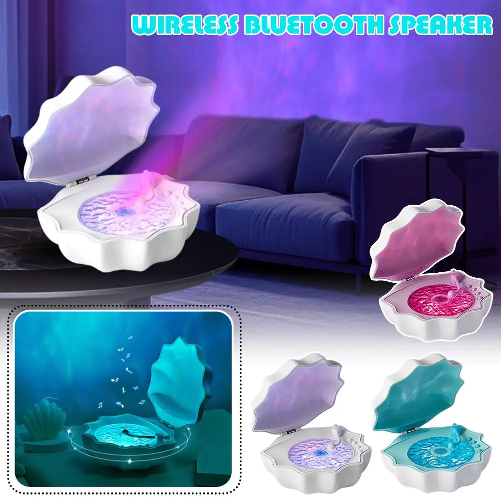 Shell Ocean Wave Projector Light Seashell Waves Vinyl Bluetooth Speaker with Mood Lamp 7 Colors Waves Night Light for Bedro C3L1