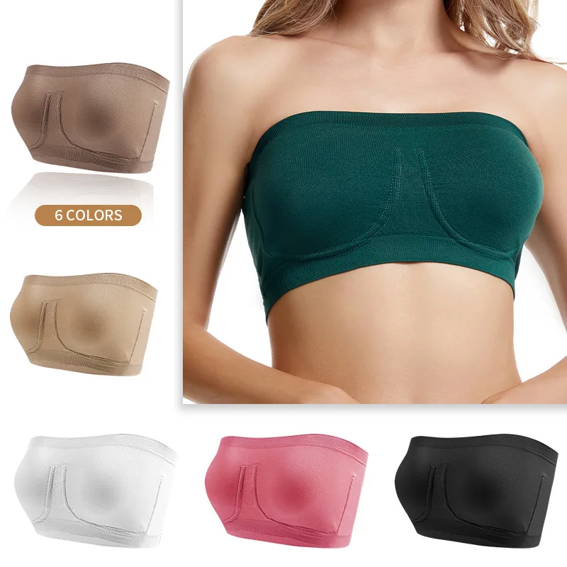 Women Ladies Plus Size Seamless Strapless Bra Wrap Chest Green Color Push Up Invisible Bandeau Bra Soft Comfortable Underwear