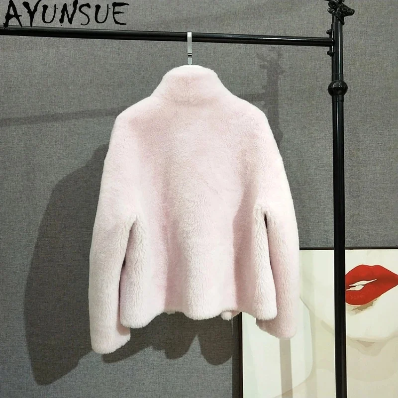 AYUNSUE-casaco curto de pele real para mulheres, jaquetas femininas, parka de gola alta, estilo quente, outono, inverno, 100%, 2024