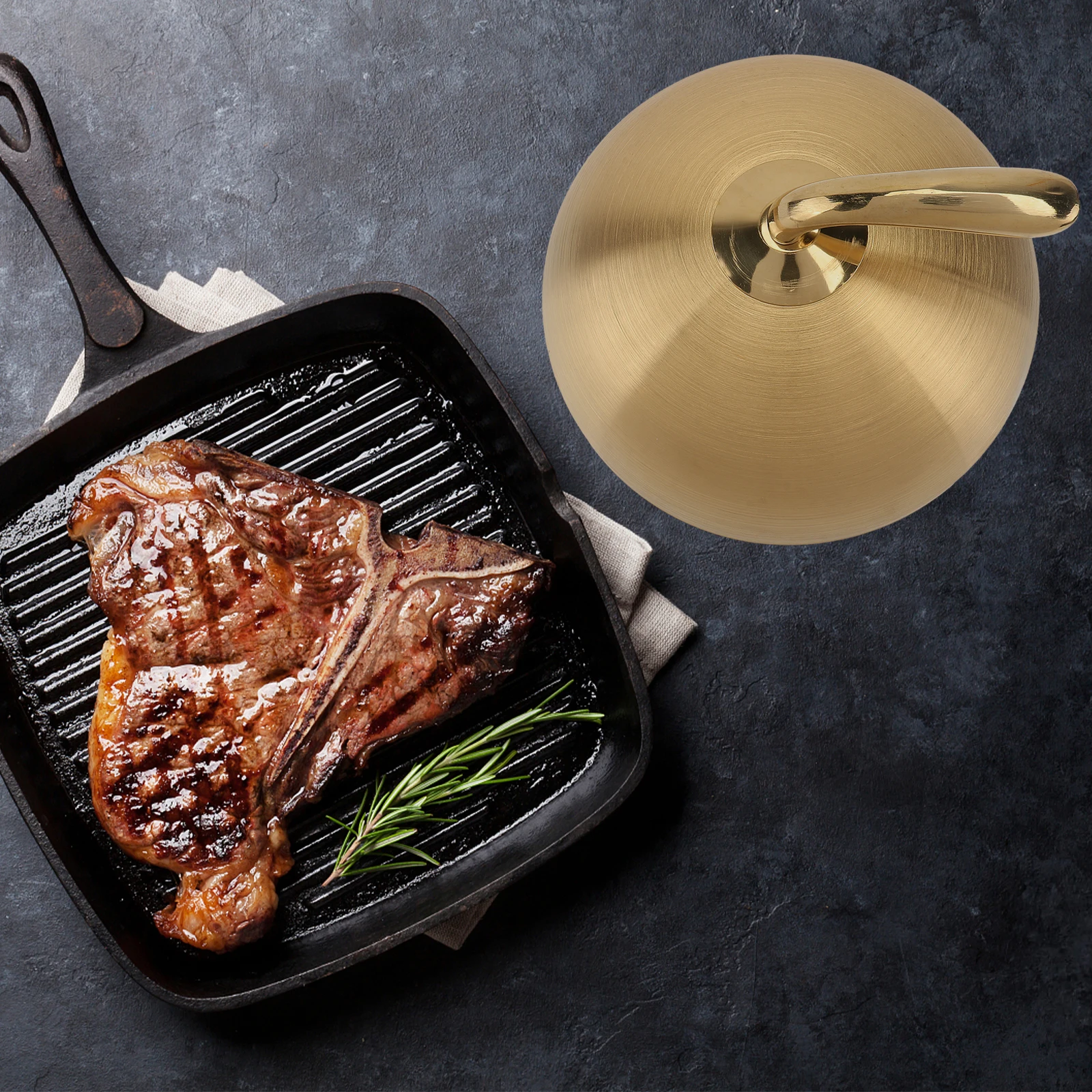 

1pc Stainless Steel Steak Cover 20cm Golden Non-Magnetic Thickened Iron Plate Lid for Hotel Restaurant Kitchen Cookware