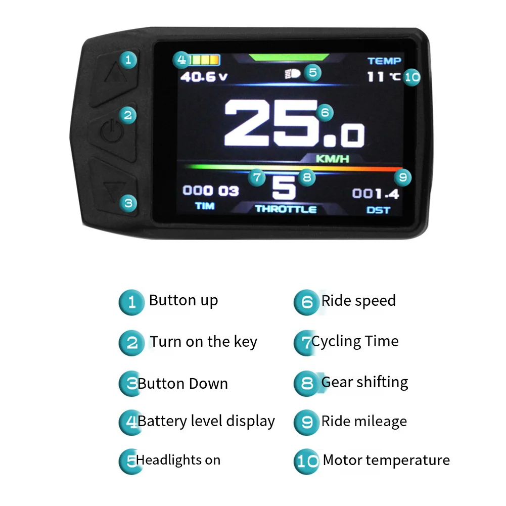 

36V 48V Electric Bike LCD Instrument Panel For LCD11 with Waterproof Connector Compatible with TF01U Controller