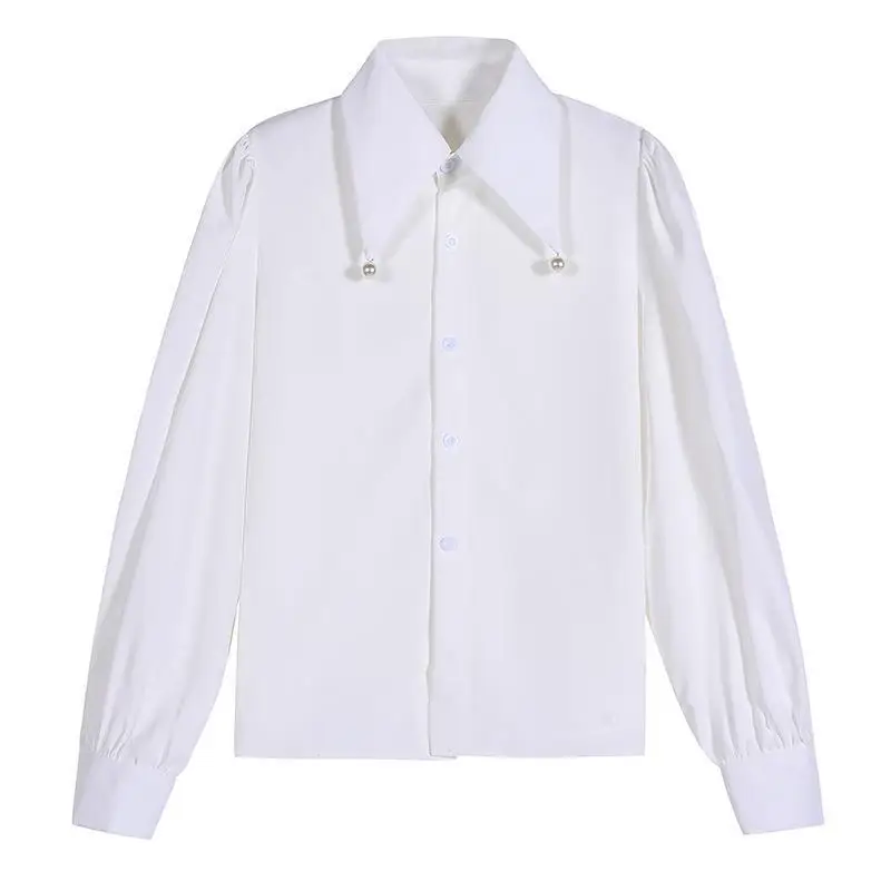 

Women's Long Sve Stand Collar Chiffon White irt Spring Faion Ele Sle Polyester Fiber Ladies Premium irt