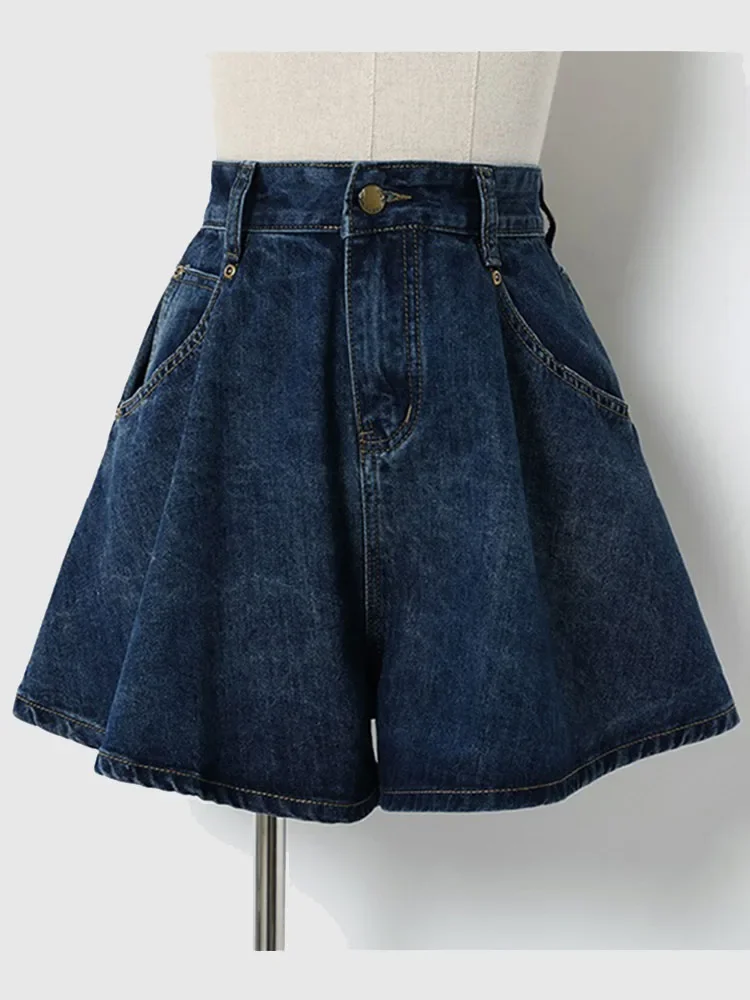 2024 Summer S-4XL Denim Shorts For Women Dark Blue Wide Leg High Waist Loose Jeans Shorts Femal Solid All-Match Half Pants