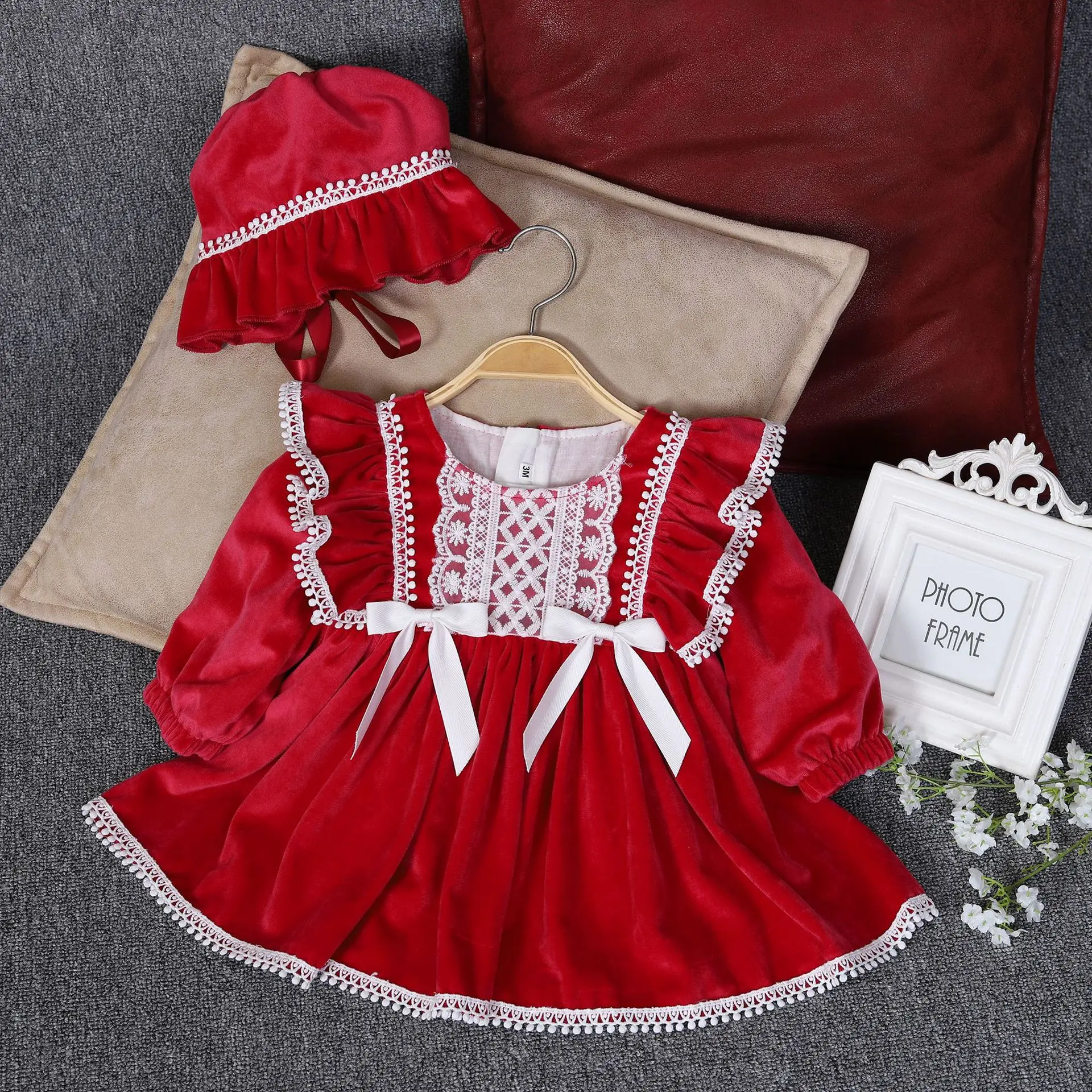 0-24Month Pink Lace Birthday Baby Girl Dress Party Wedding Lovely Princess Red Cute Newborn Toddler Baby Girls Clothes OBF228414