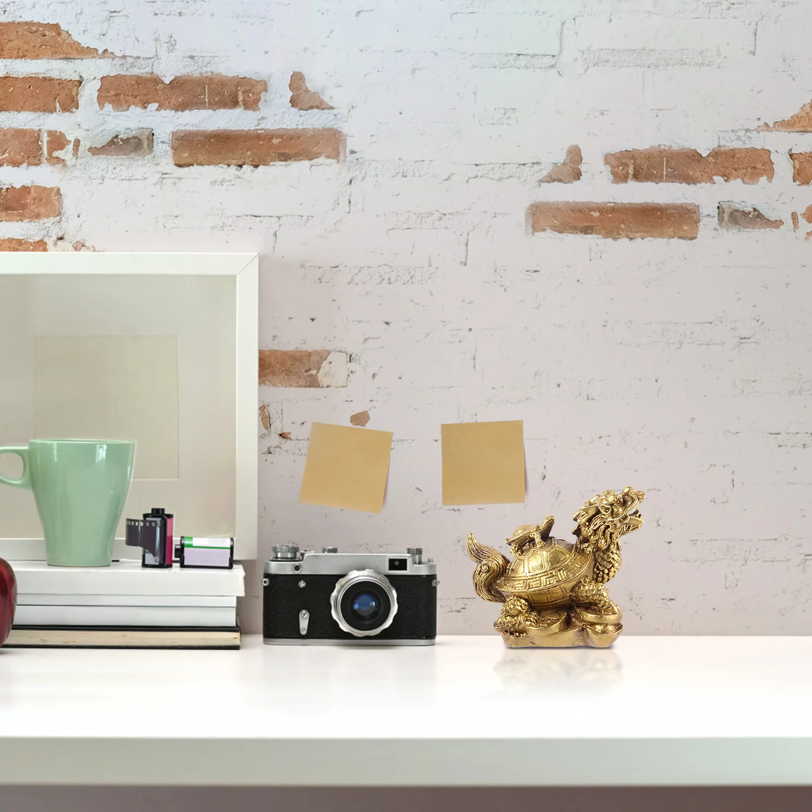 

1pc Brass Dragon Turtle Resin Ornament Feng Shui Statue For Home Decor Wealth Lucky Gift Decoration