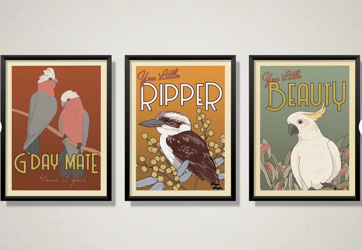 Retro Aussie Wildlife Canvas Wall Art Print, Cute Parrot Bird Illustration Poster Decor for Bedroom Living Room Farmhouse
