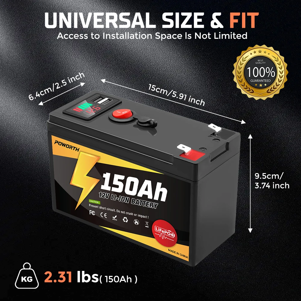 Ulepszona, wysokiej jakości bateria akumulatorowa 12V 150Ah LiFePO4, do ponad 4000 cykli ładowania, do małych UPS, energii słonecznej, lokalizatorów ryb.