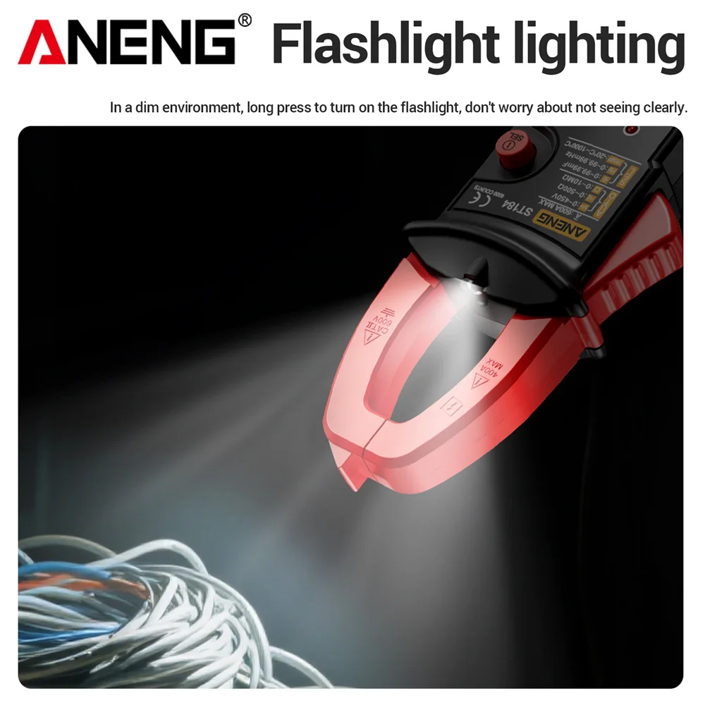 ANENG ST184 Digital Clamp Multimeter Meter AC/DC Voltage Current Tester Hz Capacitance Ohm Temperature True RMS 6000 Counts Test