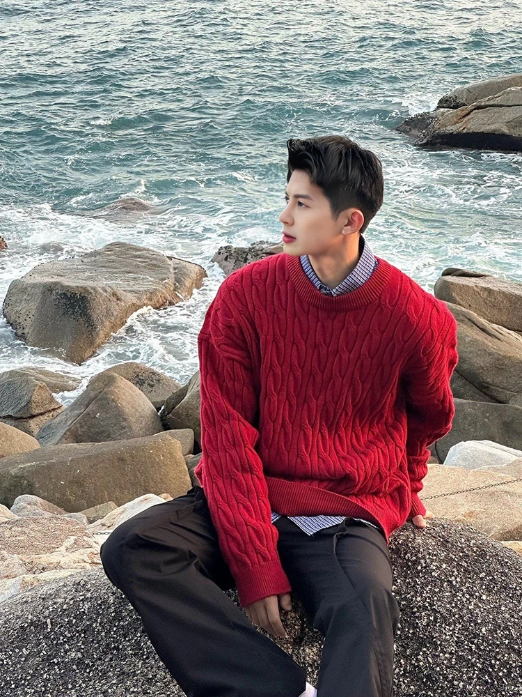 

Cisas Aosphere Men's Fce Lined Loose round Ne Knitwear Casual Sle Winter Outerwear Comfortable Polyester Fiber