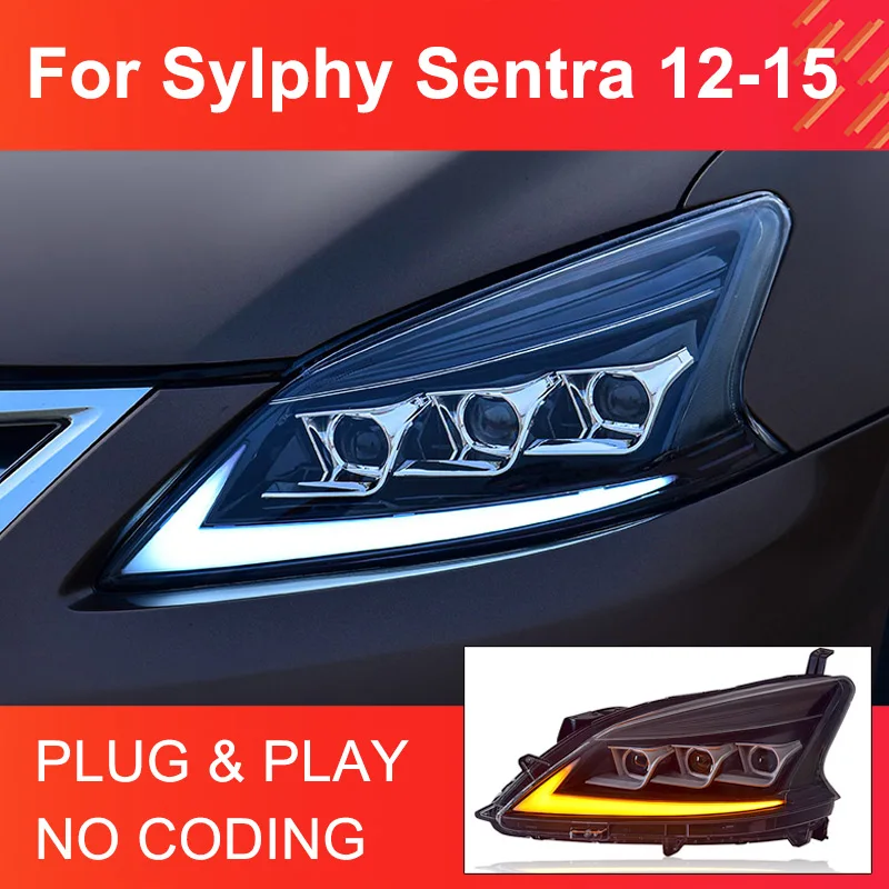 

1 пара полностью светодиодных фар в сборе для Sentra Sylphy 2012-2015 Plug and Play со светодиодными DRL динамическими поворотными задними фонарями