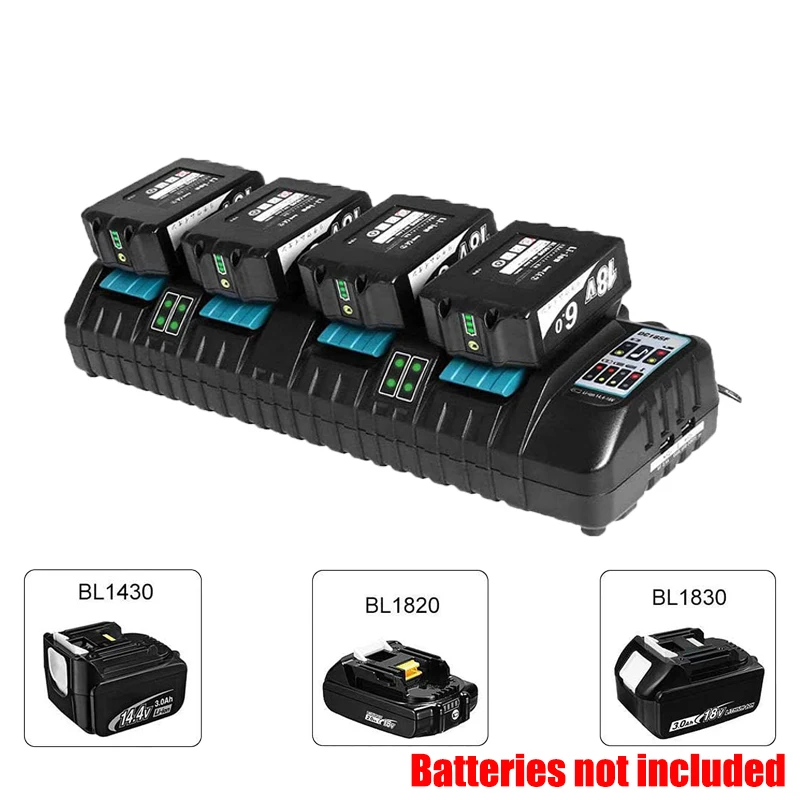 

Compatible with For Makita 18V Lithium Batteries DC18SF 4-port Charging Station Lithium Battery Fast Charger with 2 USB-A Ports