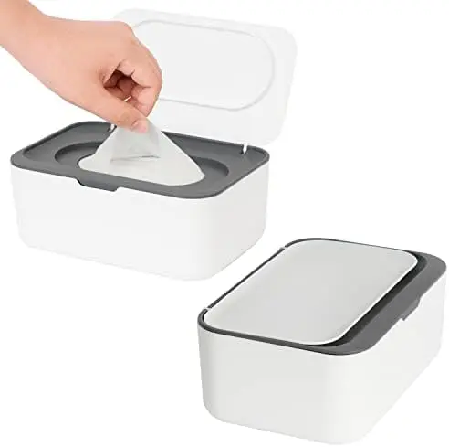 

2-Pack Grey Wipe Dispensers – Refillable, Non-Slip, One-Handed Use for Baby & Adult Wipes – Keeps Wipes Fresh