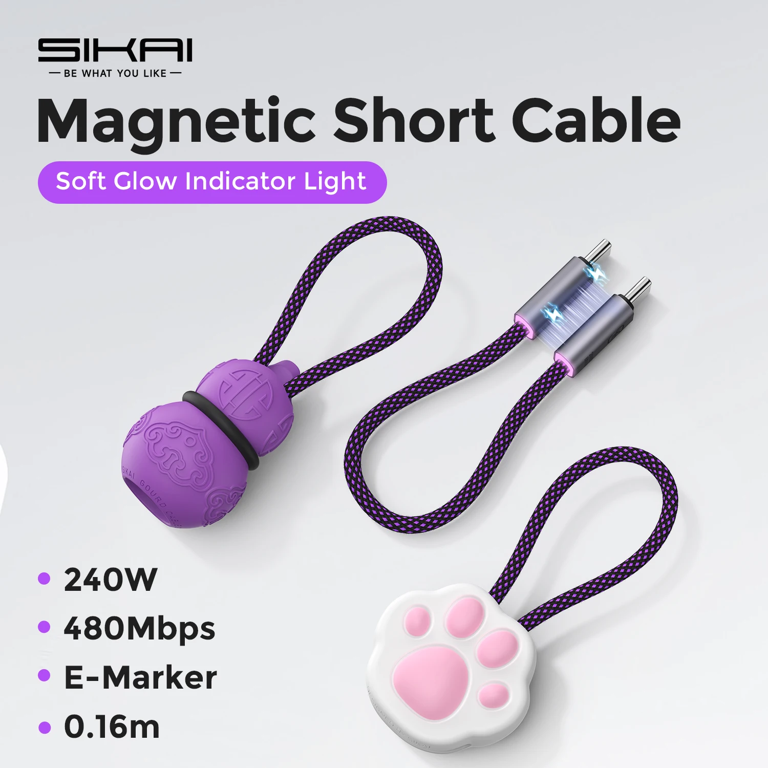 Magnetisches USB-C-Kabel, kurzes Typ-C-Kabel PD240W, Schnellladekabel, 480 Mbit/s, Datenübertragung, Ladekabel, Kabel-Organizer für iPhone