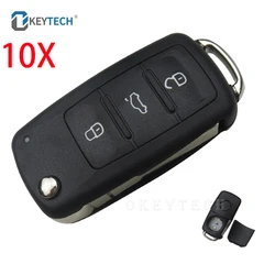 OkeyTech 10PCS 3 Button Flip Remote Car Key Shell For VW For Beetle/Caddy/Eos/Golf/Jetta/Polo/Scirocco/Tiguan/Touran/UP Key Case