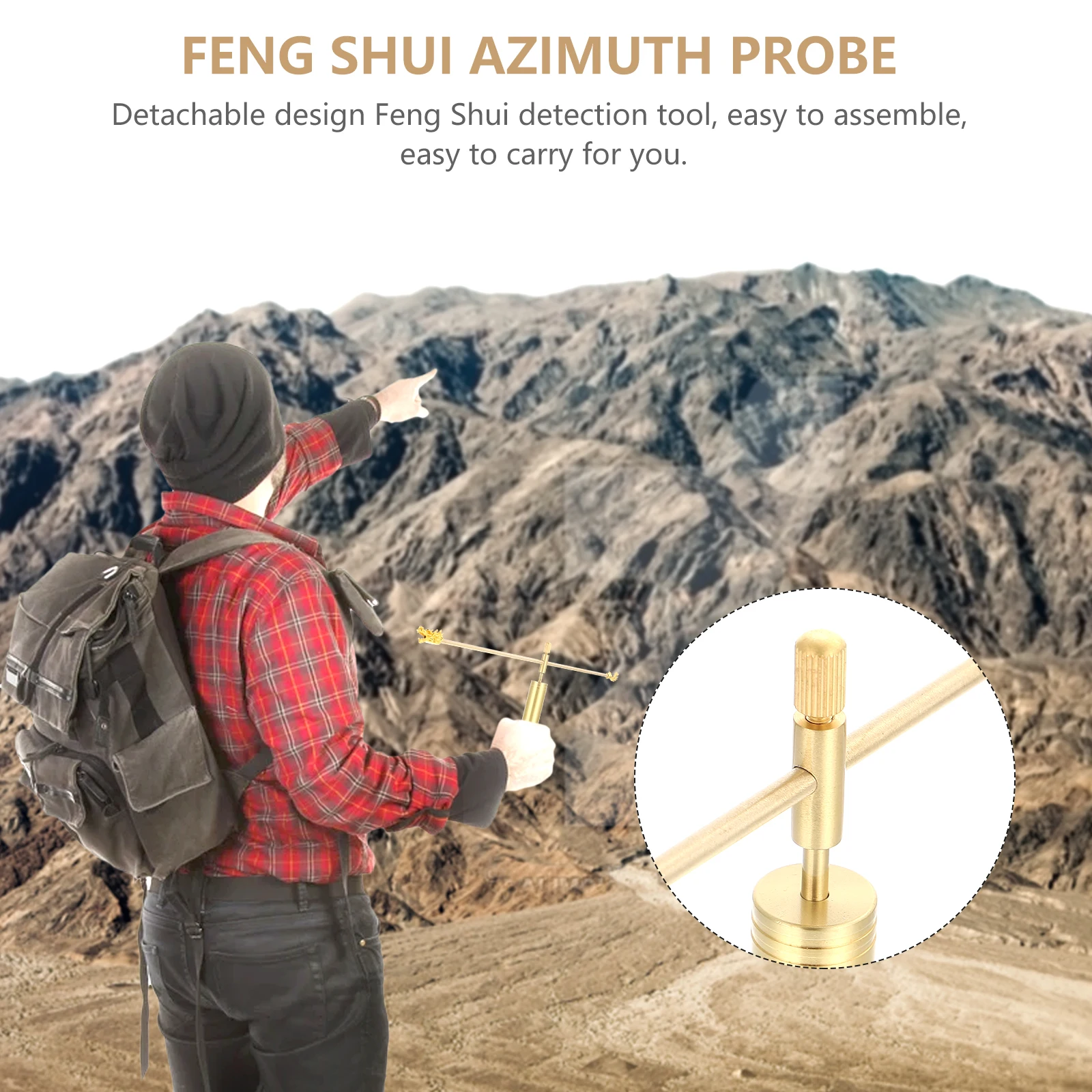 

1pc Copper Feng Shui Dowsing Rod Dragon Head Design Portable Detection Tool Kit With Compass Practical Use For Divination