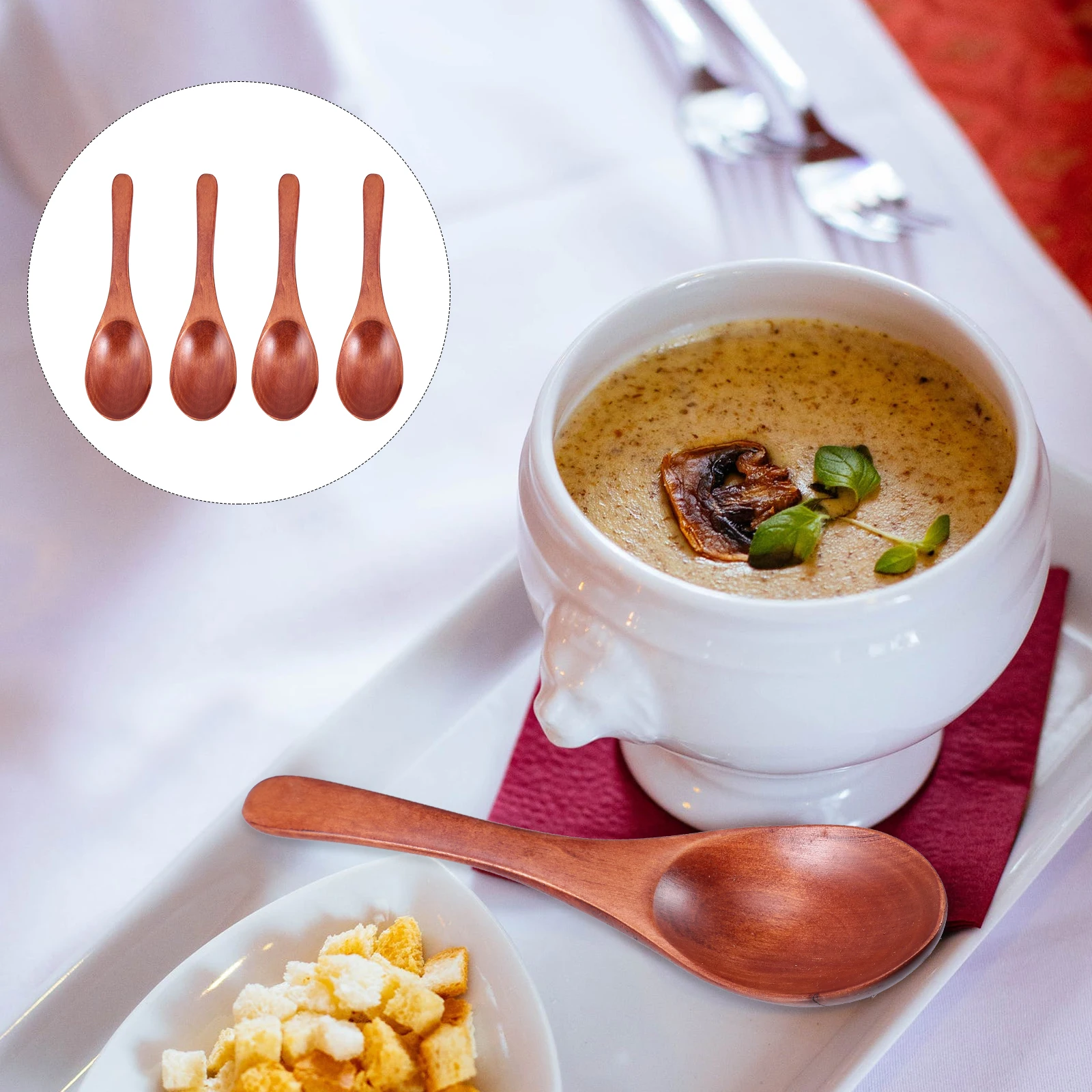 

4 pcs Wooden Soup Lightweight Odorless Eco-Friendly Coffee Cake Dessert Household Rustic Rice Spoons Multipurpose Smooth