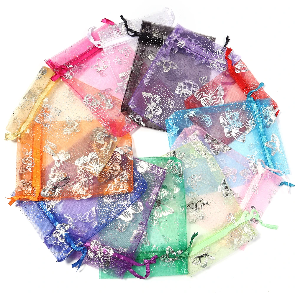 10PCS 7x9cm 9x12cm Butterfly Jewelry Bag Organza Gift Bag Candy Bag Jewelry Packing Drawstring Bags Drawstring Organza Bags