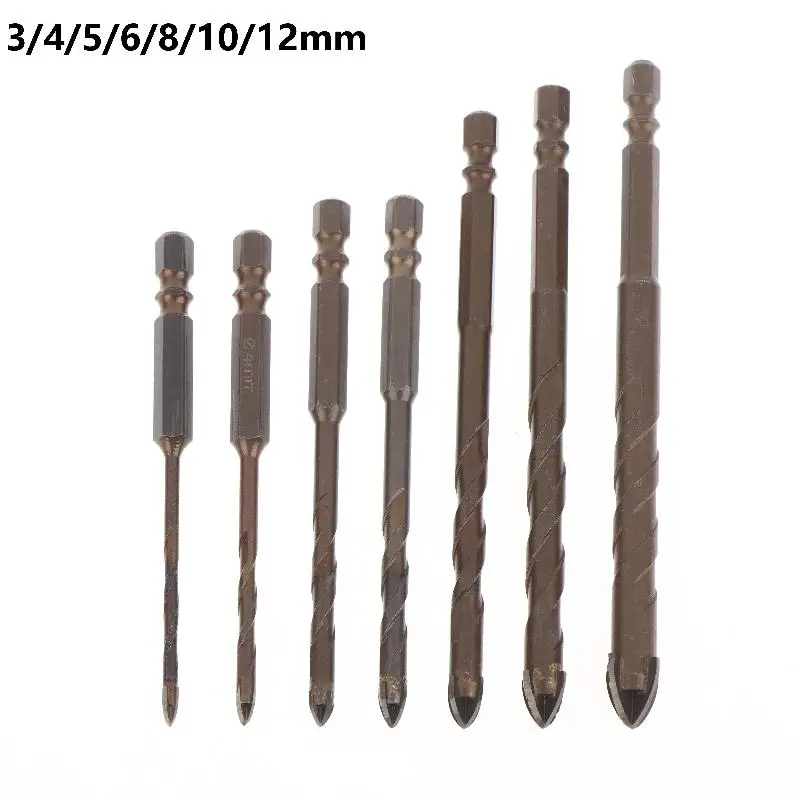 

Four-flute Cross Drill for Masonry; 3-12mm Hex Bits for Drilling Steel, Wood, Plastic, Ceramic, Glass, Cement