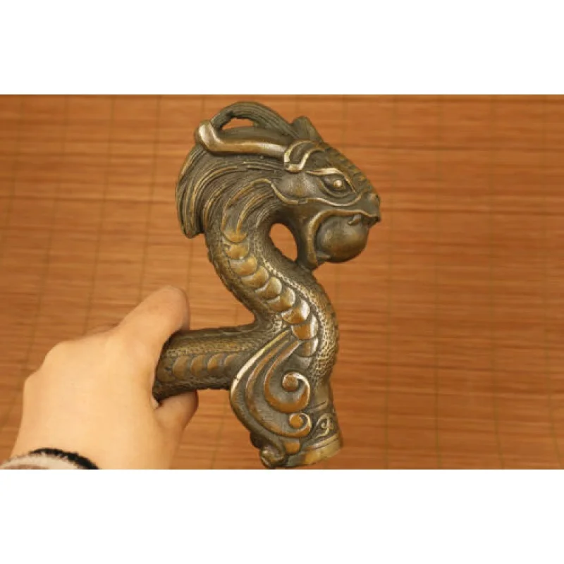 Old Bronze Have Great Magic Power Dragon Statue Character Cane Head