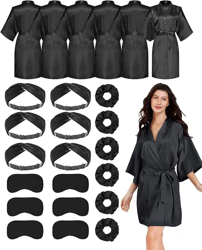 

Bride Bridesmaid Robes Set of 6 Short Silky Satin Robes Bulk Women Kimono for Wedding Bridal Birthday Spa Party