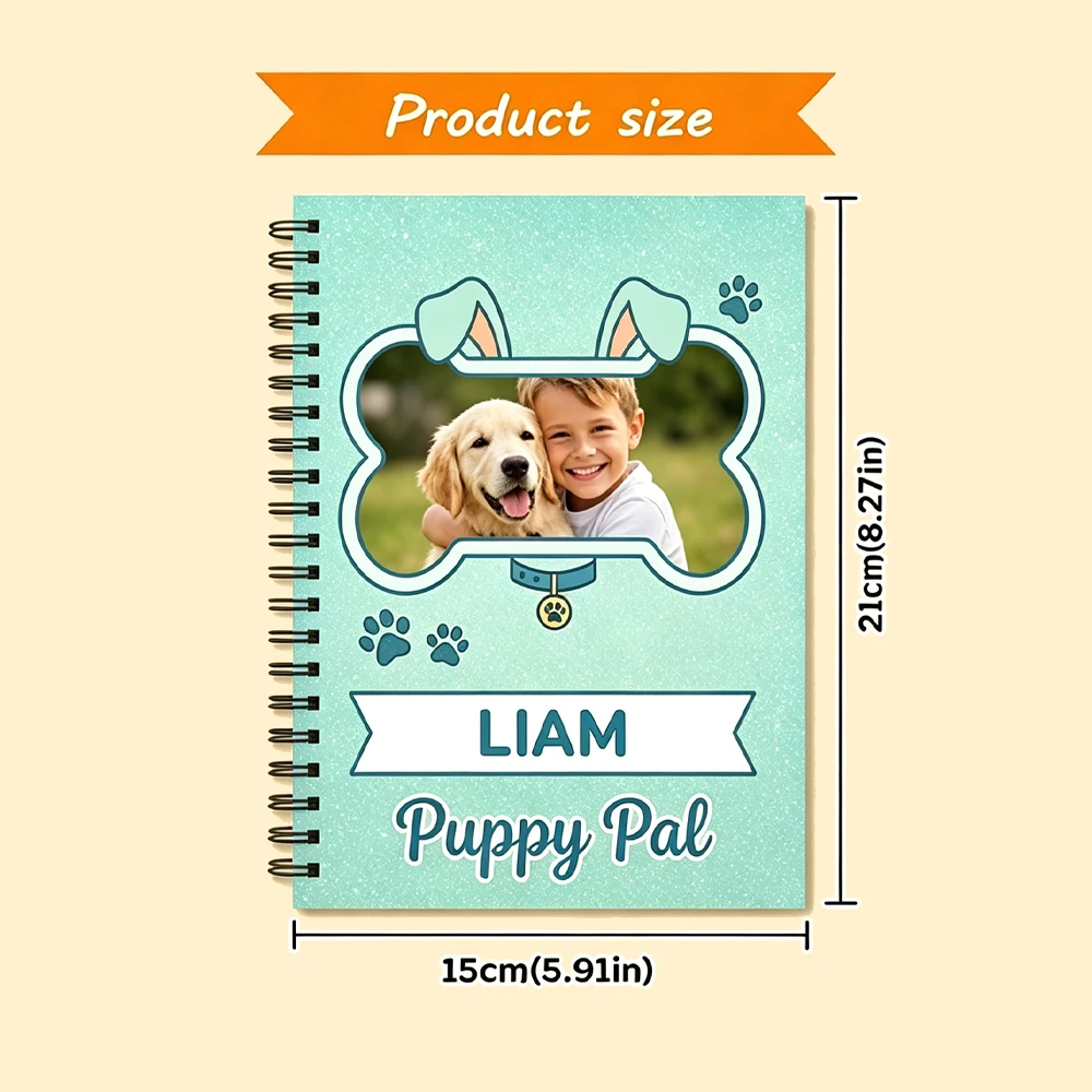 Customized Name Photo Notebook,Holiday Keepsake Gift,For Little Boys Girls,Memory Log,Leisure Note‑Taking,Dog Pet Story Journal