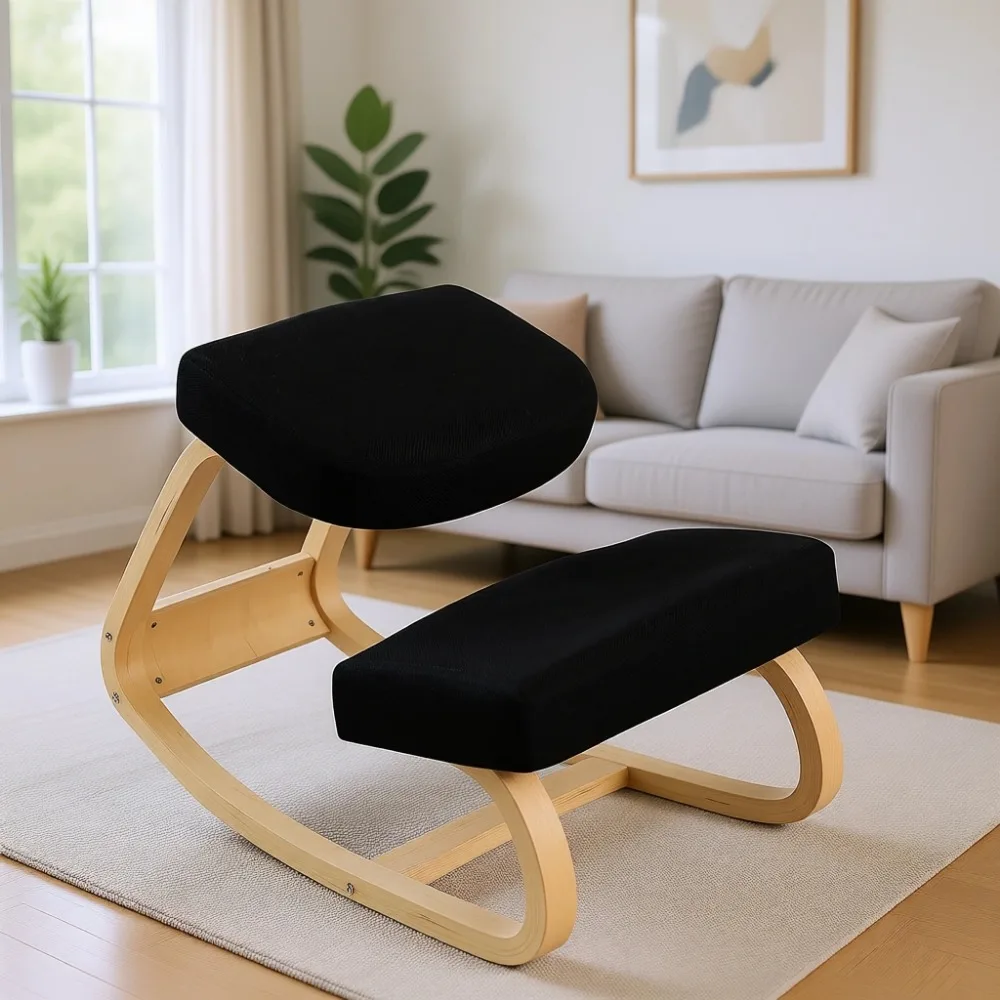 Ergonomic Wooden Rocking Chair with Cushions for Home Office Use