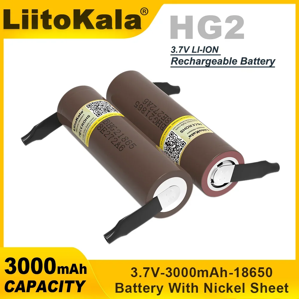 LiitoKala Original New HG2 18650 3000mAh Rechargeable Battery 3.7V/3.6V discharge 20A dedicated batteries + DIY Nickel sheet