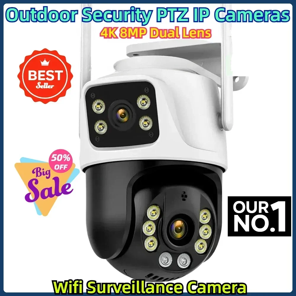 4K 8MP Dual Lens Wifi Bewakingscamera AI Menselijke detectie ONVIF Draadloze Outdoor Beveiliging PTZ IP-camera's