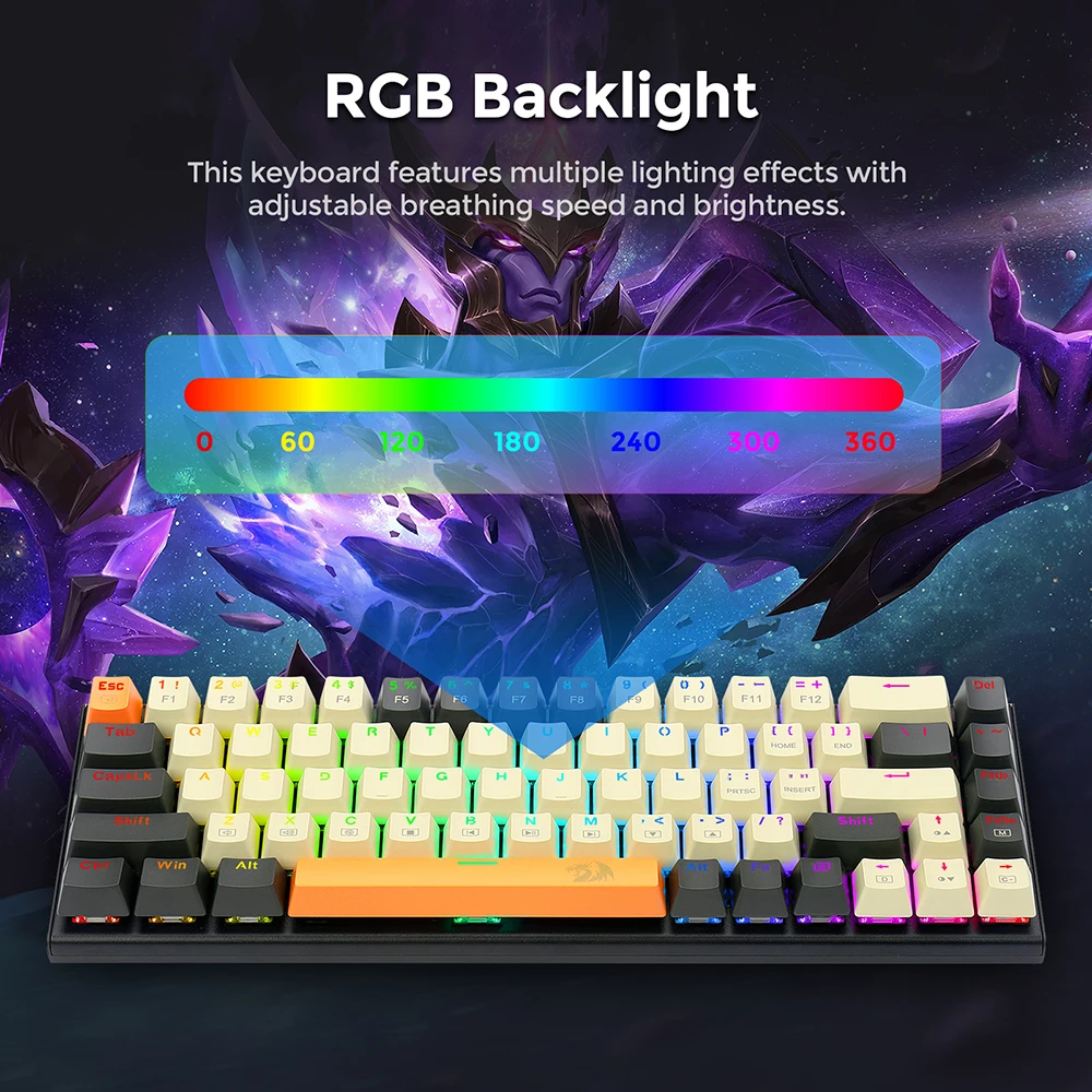 Redragon K633CGO-RGB Ryze Wired Mechanical Keyboard RGB Backlight Hot-Swappable Red Switch 68 Keys Compact Gaming Keyboard