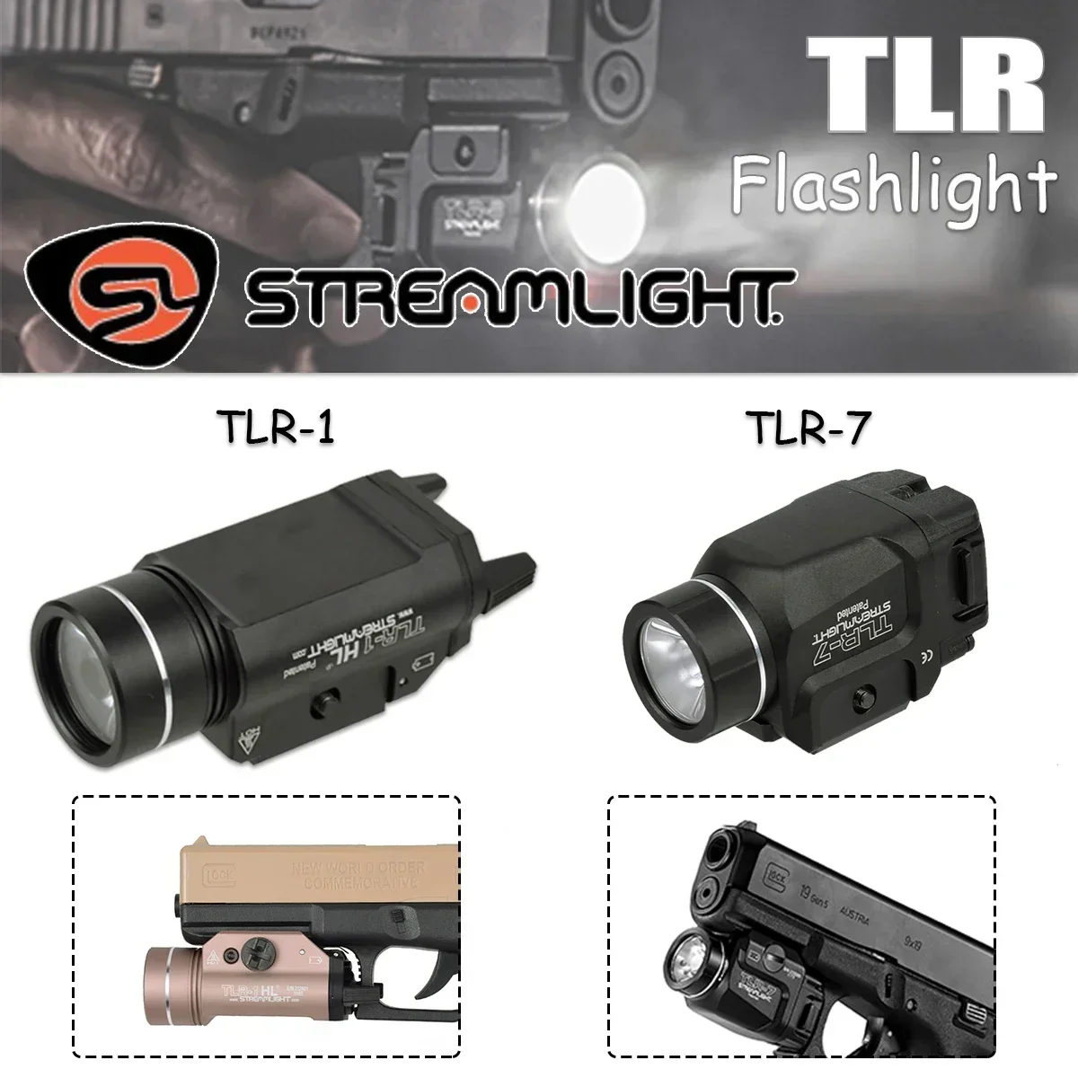 

STREAMLIGHT TLR-1 TLR-7 Weapon Gun Flashlight Metal 1000 Lumens TLR7 LED Strobe Light Glock 17 Airsoft Rifle TLR1 Scout Torch