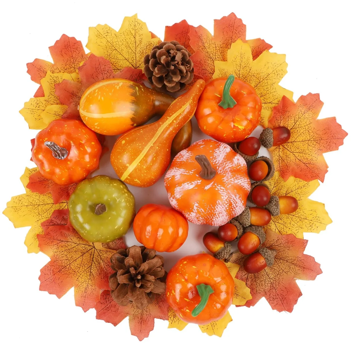 

50pcs Mini Pumpkins Fall Decorations for Home Gourds Leaves Acorns Pinecones Centerpiece Thanksgiving Harvest for Table Mantel