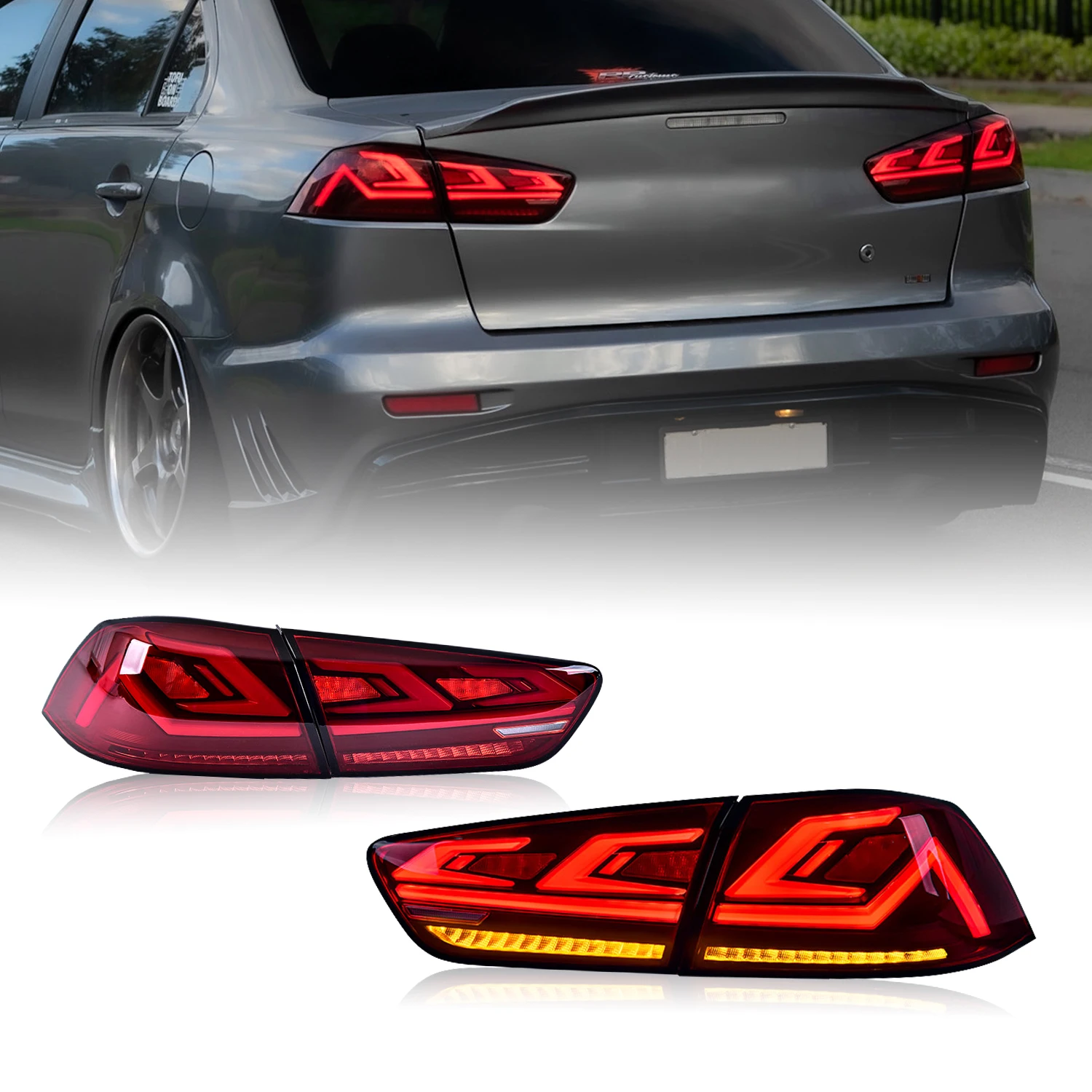 HCMOTIONZ Rear Lamp For Mitsubishi Lancer 2008-2017 EVO X Smoked LED Tail Lights 4Pcs Start UP Animation Assembly Turn Signal