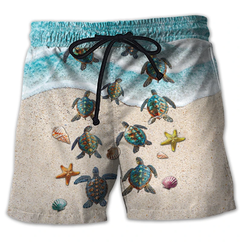 Calções de praia estampados em 3D para homens, tartaruga animal, roupas havaianas, calção de cabeçuda, calça casual infantil