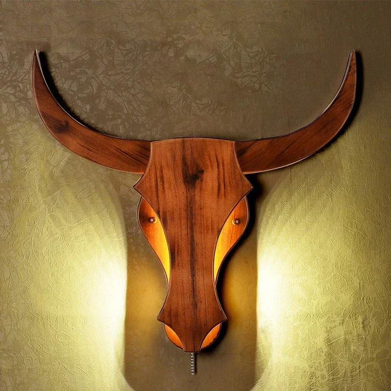 

Modern Loft Ancient Wood Cattle Animal Style Wall Lamps LED Lights kinkiety na ścianę מנורת קיר бра светильник на стену 벽조명