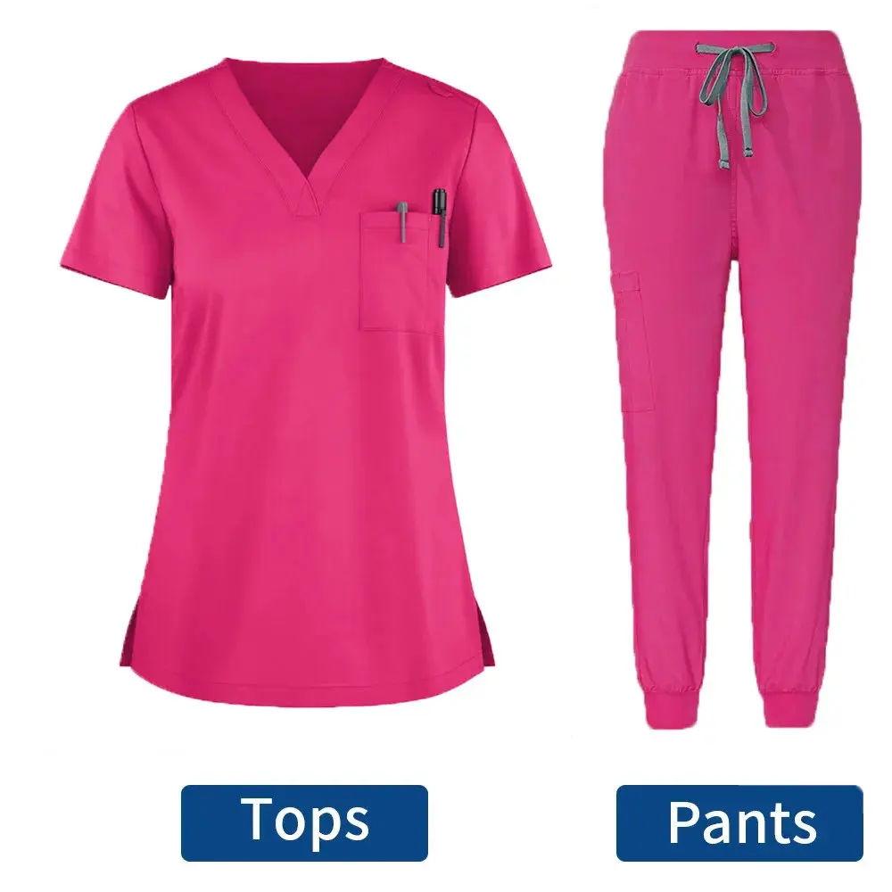 Unisex uniformes médicos para mulheres, V-Neck Enfermeira e Scurbs Set, Hospital e Médico Workwear, Cirurgia Oral e Odontológica Uniforme de Trabalho, Novo