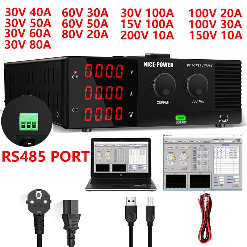 

RS-485 Programmable Adjustable DC Power Supply 3000W 2000W Variable Laboratory Stabilized Bench Source 100V 200V 60V 30V 80V150V