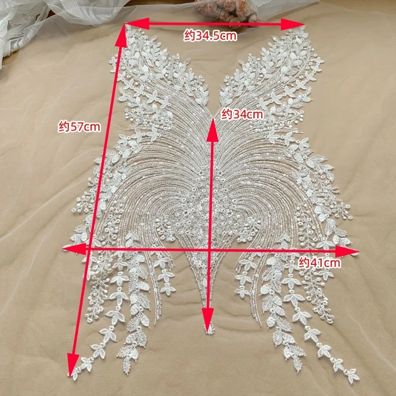 1 Piece Large 3D Tiny Pearl Beaded Bridal Bodice Lace Applique , Beading Wedding Accessories in Ivory