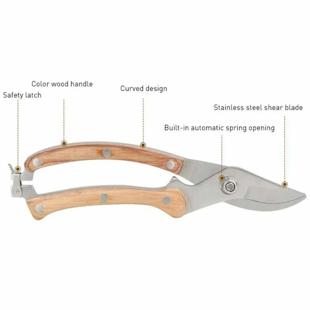 Multi Functional Pruning Scissors Gardening Fruit Picker Bonsai Branch Repair Wood Handle Shears Home Cutting Tools Anti-slip