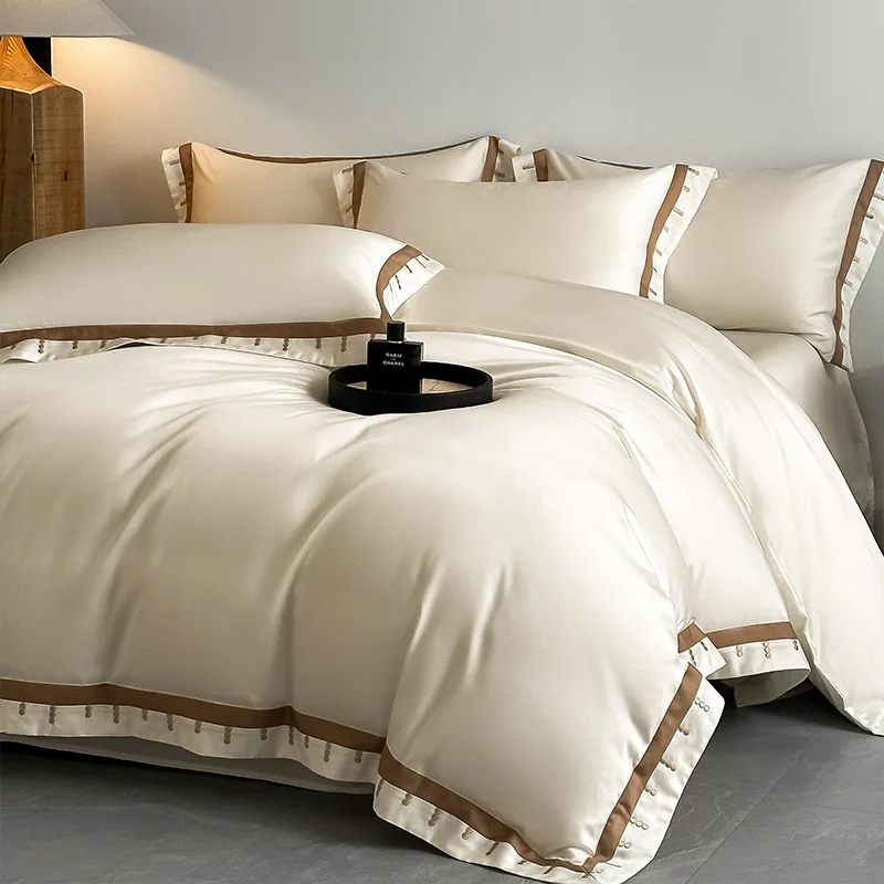 

4-Piece Duvet Cover Set 100 Thread Count 100% Long Staple Cotton, Luxury Sateen Weave Bedding Set with Fitted Sheet /Flat Sheet