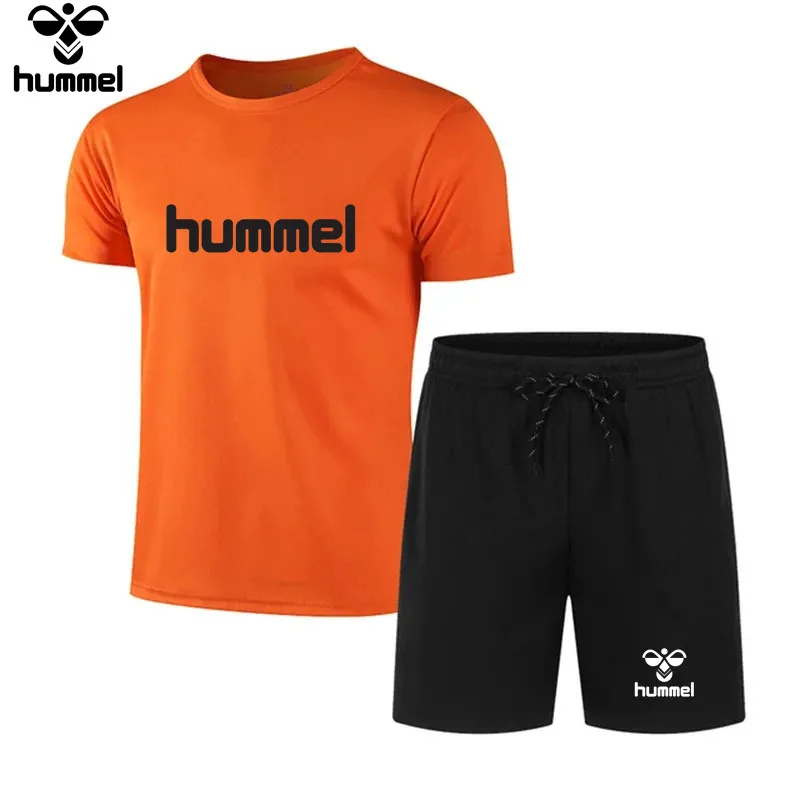 2024 New Brand HUMMEL Men\'s Sportswear Two-piece Summer Quick-drying Mesh Short Sleeve + Shorts Set Hawaii S-4XL