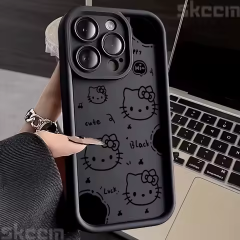 Black Hello Kitty KT Phone Case For Samsung Galaxy S25 S24 S23 Ultra S22 Plus S21 FE S20 A55 A54 A15 A35 Shockproof Cover