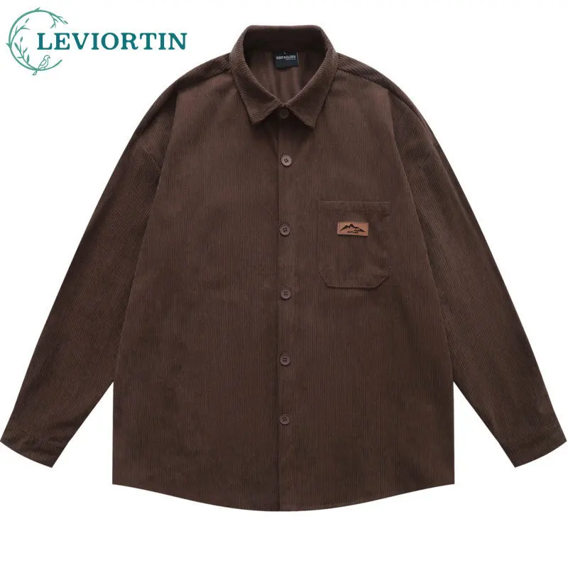 2025 Men's autumn and winter American retro youth popular style loose casual versatile simple corduroy long sleeved shirt