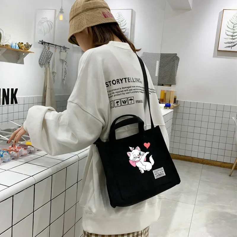 

The Aristocats Marie Cat Disney Corduroy Small Square Handbag Shoulder Bag for Women Handbags Female Trend Shopper Totes Bags