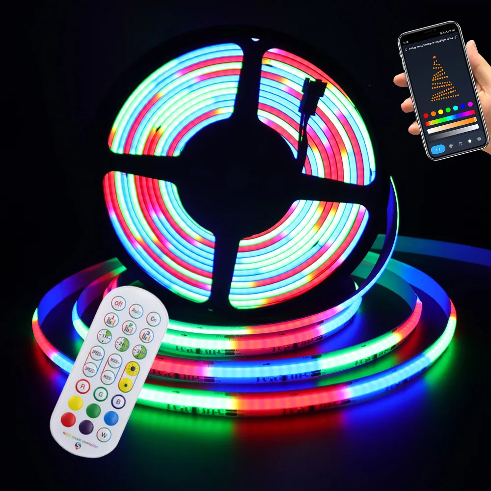 12V 24V RGB WS2811 COB LED Strip Light Wifi Bluetooth-compatible Remote Control EU US UK AU Power Kit 720LED Flexible Tape Lamp