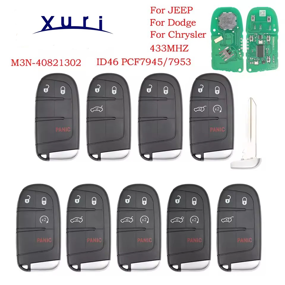 

Xuri ID46 PCF7953 433MHz Proximity Car Remote Control Key For Jeep Grand Cherokee Dodge Journey Challenge SRT Hellcat Chrysler